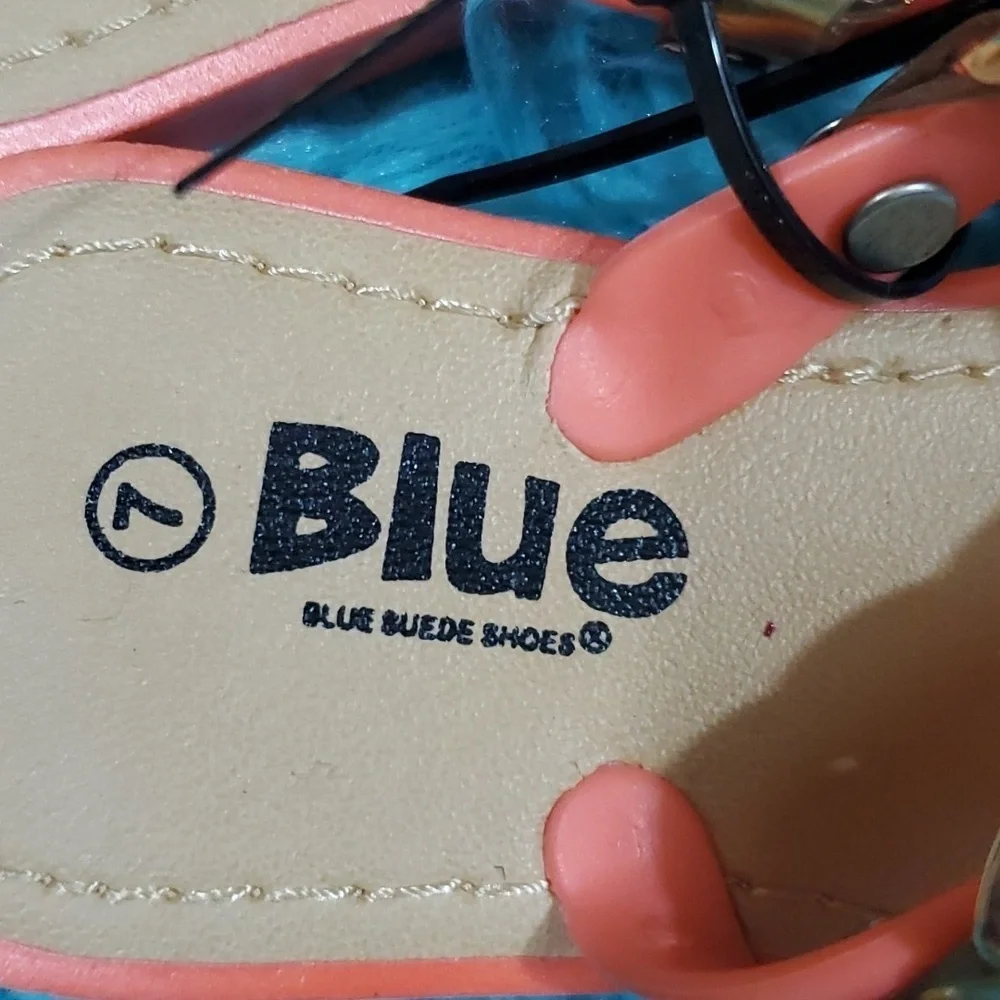 Blue Suede Shoes Orange and Red Sandals